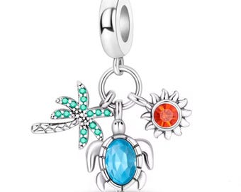 Palm, Blue Turtle & Sun Charm for Bracelets, Necklace Pendants