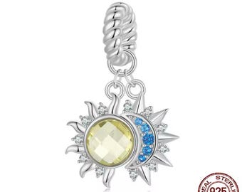 Sun Moon Charm, 925 Sterling Silver Charm for Bracelets, Necklace Pendants