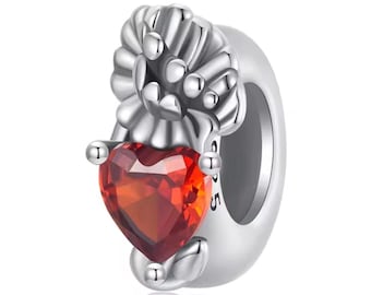 Sterling Carnation January Birthstone Bead Charm for Bracelets