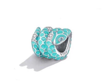 Blue Snake Charm, 925 Sterling Silver Charm for Bracelets