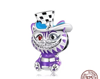 Cheshire Cat Charm, Authentic 925 Sterling Silver Charm for Bracelets