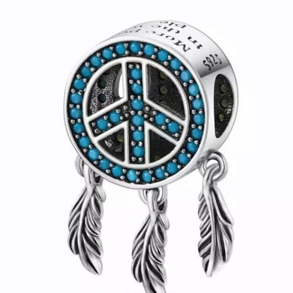 Breloque signe de la paix bleu pour bracelets européens, colliers à pendentifs, convient à l'original
