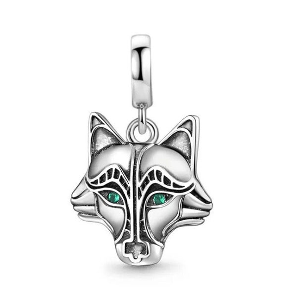 Wild Animal Wolf Charm, Dangle Charm for European Bracelets, Necklace Pendants, Fits Original