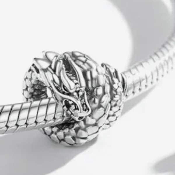 Wrapped Dragon Charm, Authentic 925 Sterling Silver Charm for European Bracelets, Necklace Pendants, Fits Original