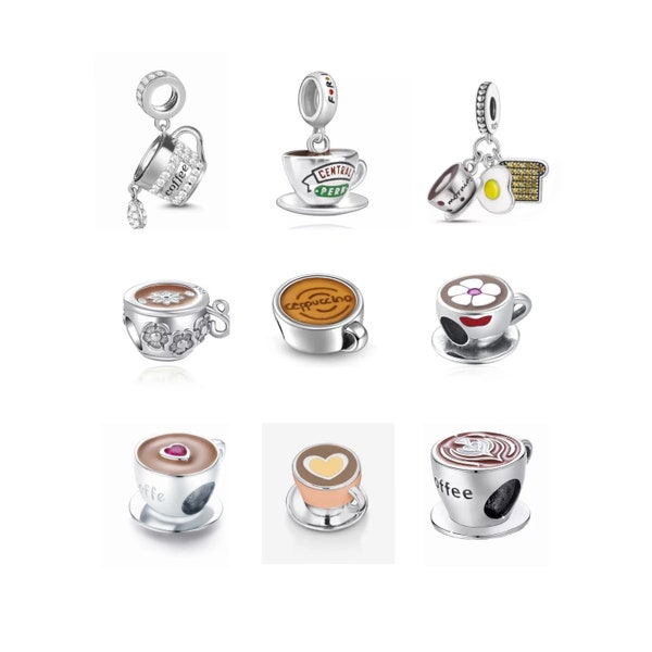 Coffee Cup Serie Charms for European Bracelets, Necklace Pendants, Fit Original