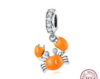 Crab Charm, 925 Sterling Silver Charm for Bracelets, Necklace Pendants