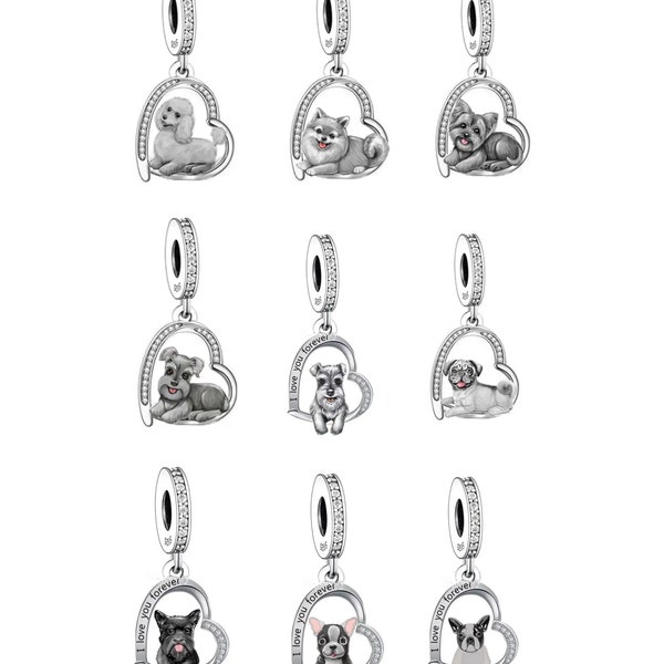 Lovely Dog Charm, Love You Forever Serie III Charm, Authentic 925 Sterling Silver Charm for European Bracelets, Necklace Pendants
