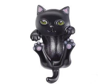 Sterling Silver Cartoon Cat Charm for Bracelets, Necklace Pendants