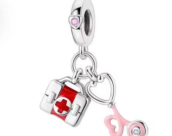 Doctor Nurse Stethoscope Heart Charm for Bracelets, Necklace Pendants
