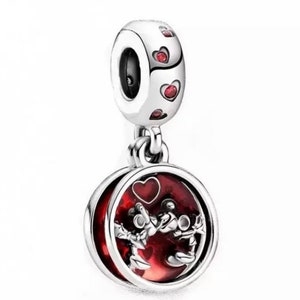 Disney Mickey & Minnie Love Kisses Charm, 925 Sterling Silver Charm, S925 Charm for European Bracelets, Necklace Pendants