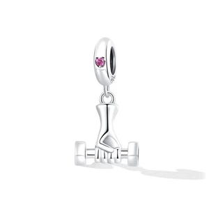 Fitness Dumbbell Charm, Authentic 925 Sterling Silver Charm for Bracelets, Necklace Pendants