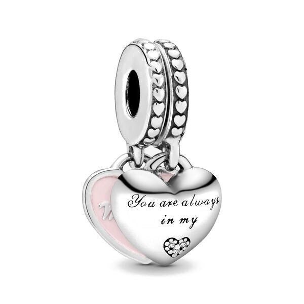 Mother and Daughter Double Hearts Charms for European Bracelets, Necklace Pendants, Fits Original