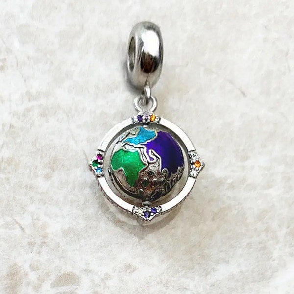 Retro Rotating Globe Charm, Aithentic 925 Sterling Silver Charm for European Bracelets, Necklace Pendants, Fits Original