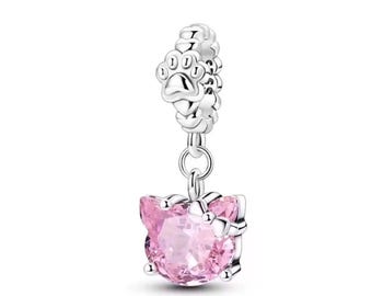 Pink Kitty Charm for Bracelets, Necklace Pendants