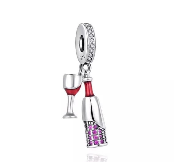 Pandora charm wine bottle hotsell and glass