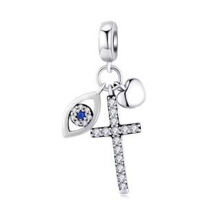 Sterling Silber Evil Eye Kreuz Charm für Armbänder, Halsketten-Anhänger