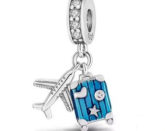 Airplane & Blue Suitcase Charm