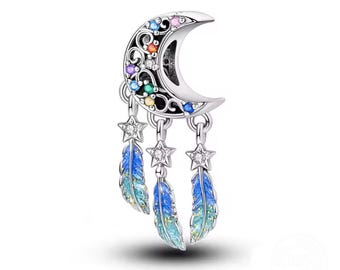 Crescent Moon Dreamcatcher Charm for Bracelets, Necklace Pendants