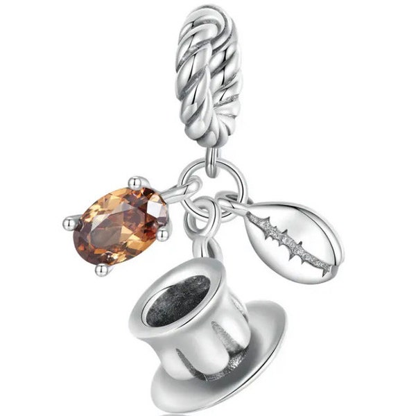 Tasse à café et breloques en grains de café, breloque authentique en argent sterling 925 pour bracelets européens, colliers à pendentifs, convient à l'original