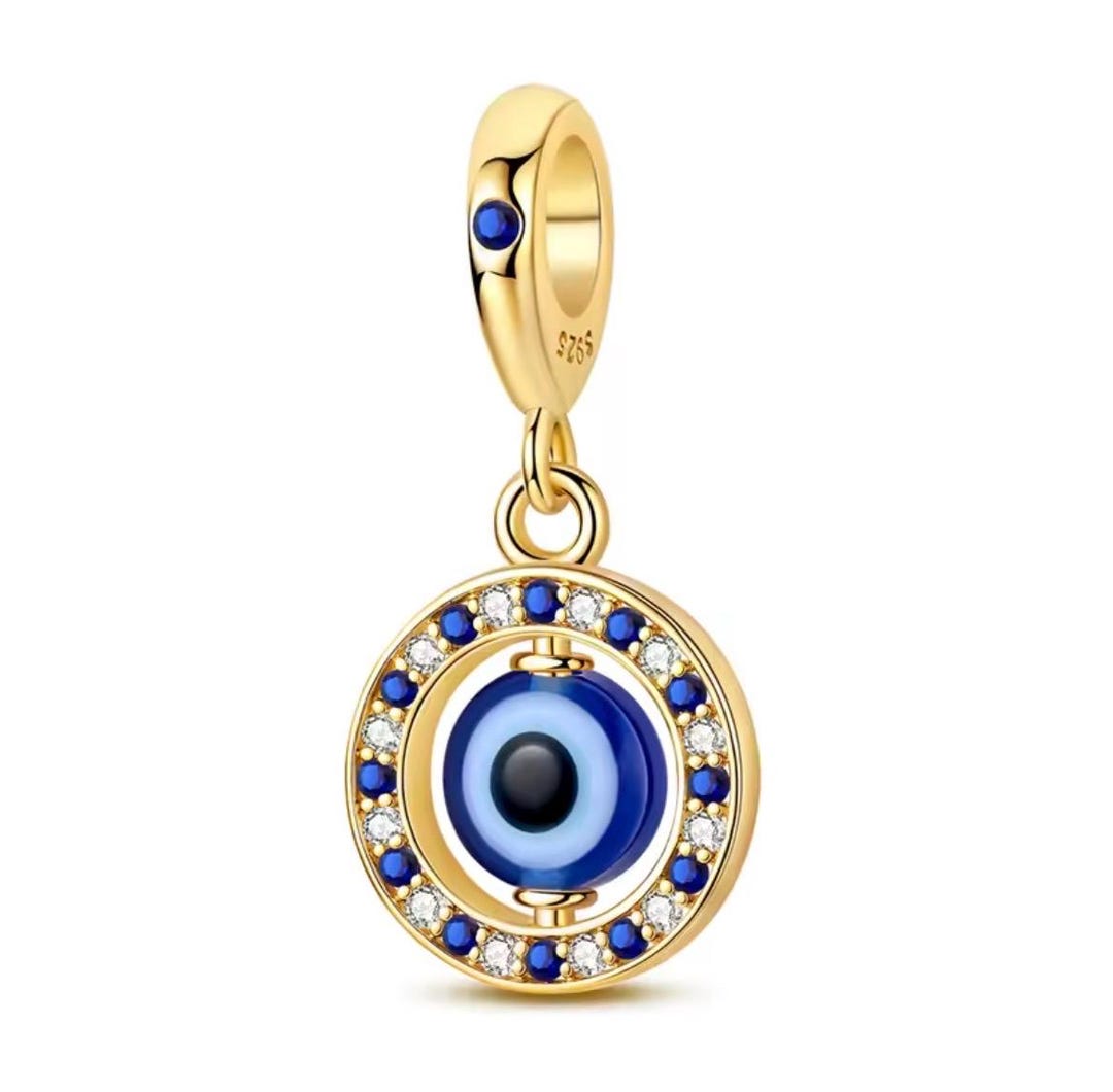 Golden Spinning Devil Eye Charm for Bracelets, Necklace Pendants