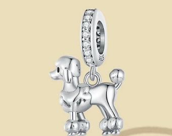 Pudel Hund Charm, authentische 925 Sterlingsilber Charm für europäische Armband, Halsketten-Anhänger, passt Original