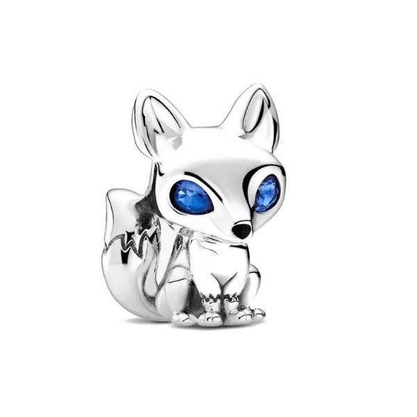 Cute Blue Eyes Fox Charm for European Bracelets, Necklace Pendants, Fits Original