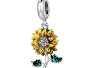Sterling Silver Sunflower Charm for Bracelets, Necklace Pendants