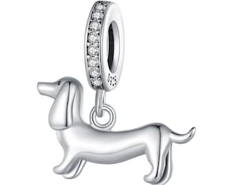 Ciondolo a forma di bassotto, autentico ciondolo in argento sterling 925 per braccialetti e ciondoli per collane
