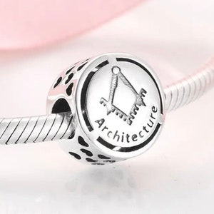 Occupational Symbol Architecture Sign Charm, Authentic 925 Sterling Silver Charm for European Bracelets, Necklace Pendants, Fits Original