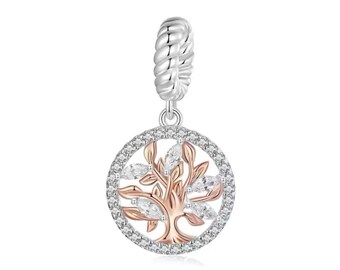 Two Tone Tree of Life Charm, Gold Plate Sterling Silver Pendant