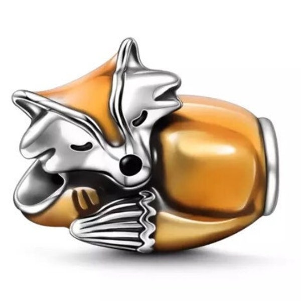 Cute Sleeping Fox Charm for European Bracelets, Necklace Pendants, Fits Original