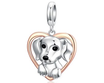 Sterling Silver Puppy Charm for Bracelet, Necklace Pendant