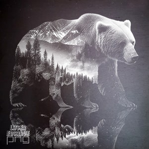 Bear Laser Engraving PNG File: Mountain Scene for CNC