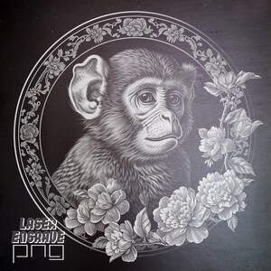 Zodíaco chino / Archivo PNG grabado con láser / Signo del mono / Ideas para regalos del horóscopo / Posavasos de pizarra grabados / Año Nuevo lunar / Glowforge / CNC