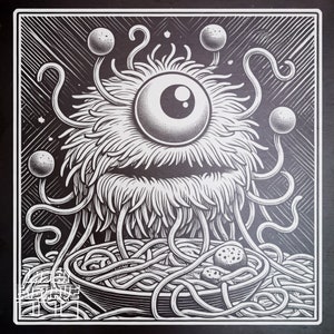 Fliegendes Spaghettimonster | Schiefer Untersetzer PNG | Lasergravur PNG | Co2 Laser Dateien | Türschild für Küche | Pastafari | Nudelgott Restaurant