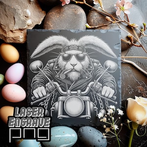Plik do grawerowania łupkowego | Wielkanocny króliczek PNG | Wysokiej jakości cięcie laserowe | Łatwy | Projekt Bad Bunny Biker | CO2, plik lasera diodowego | Lightburn, Xtool