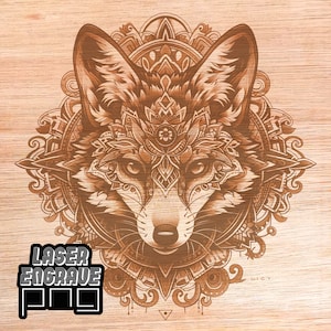 Mandala renard PNG | Fichier de gravure laser | Lime pour routeur CNC pour le bois | Décoration d'intérieur en bois | Dessous de verre gravés sur bois | Art de renard PNG | Mandala renard