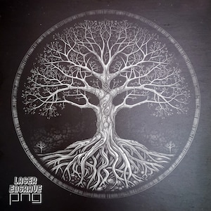 Yggdrasil PNG / File di incisione laser / Sottobicchiere in ardesia / Incisione CNC / Albero della vita vichingo / Design scaricabile e stampabile / Opere d'arte Zen
