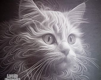 Engraved Cat Slate Coaster: Laser Cut PNG File (Digital Download)