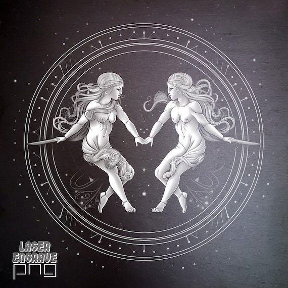 Gemini Zodiac Laser Engraving PNG File: Slate Coaster Design - Etsy