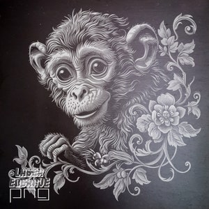 Zodíaco chino / Archivo PNG grabado con láser / Signo del mono / Ideas para regalos del horóscopo / Posavasos de pizarra grabados / Año Nuevo lunar / Glowforge / CNC