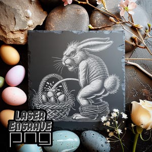 Plik do grawerowania łupkowego | Wielkanocny króliczek PNG do lasera | Zły króliczek, Pissy Rabbit | CO2, Plik lasera diodowego | Lightburn, Glowforge, Xtool Ready