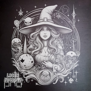 Laser Engrave PNG | Glowforge Ready | Lightburn digital | Slate Coaster Etching File | Witchful Witch