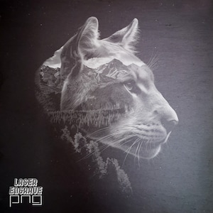 Laser Engrave PNG | Glowforge Ready | Lightburn Digital | Slate engraving file | Moutain Lion - Puma - Cougar