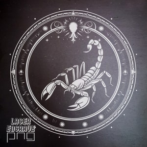 Archivo de grabado láser de Escorpio PNG / Archivo de grabado de posavasos de pizarra / Regalo de signos del zodíaco / Ilustración del horóscopo / Diseño astrológico / Arte de pared CNC