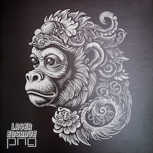 Zodíaco chino / Archivo PNG grabado con láser / Signo del mono / Ideas para regalos del horóscopo / Posavasos de pizarra grabados / Año Nuevo lunar / Glowforge / CNC