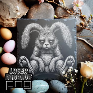 Plik do grawerowania łupków | Wielkanocny króliczek PNG | Wysoka jakość | Łatwy laser | Zły króliczek | Projekty CNC | Plik do lasera światłowodowego Co2 - Dioda | Lightburn