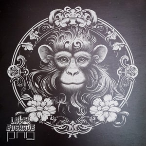 Zodíaco chino / Archivo PNG grabado con láser / Signo del mono / Ideas para regalos del horóscopo / Posavasos de pizarra grabados / Año Nuevo lunar / Glowforge / CNC