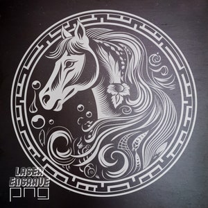 Chiński Zodiak | Grawerowanie laserowe Plik PNG | Znak Konia | Pomysły na prezenty z horoskopu | Podkładka z łupka grawerowana | Nowy Rok Księżycowy | Glowforge | CNC
