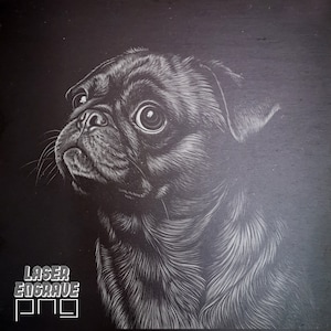 Mops PNG | Plik do grawerowania laserowego | Łupek PNG | Grawerowane podstawki z łupka | Pliki routera CNC | Projekty CNC | Grawerowanie grafiki psa | Zabawny pies